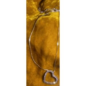 Necklace of Silver Chain with Rhinestone Floating Heart